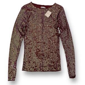 Intimately Free People Gold Rush Sequin Shirt Womens Size XS Wine